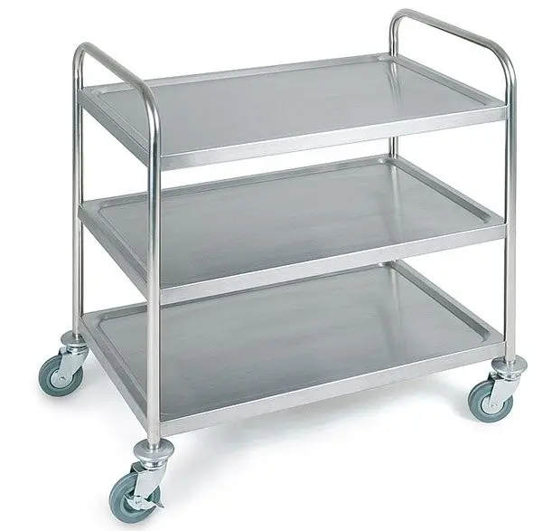 APS Servier- / Transportwagen 91 x 59 cm Höhe: 93 cm Edelstahl mattiert 3 Borde Bordmaße: circa 83 x 51 cm 11979