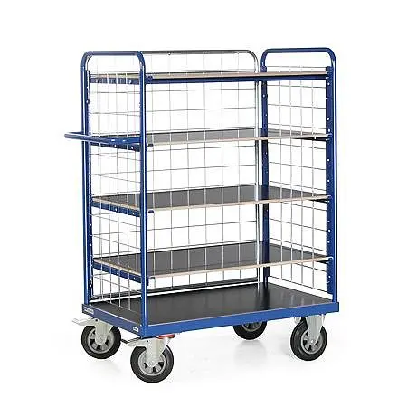 Protaurus Tauroflex Etagenwagen mit 3 Gitterwänden 1000-600 mm Höhe: 1500mm mit 5 Ladeflächen 200mm TPE-Räder 107-1009