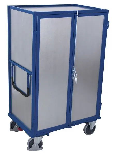 VARIOfit Etagenwagen fest verschweißt 1.315 x 910 x 1.810 mm RAL 5010 enzianblau Ladefläche: 1.200 x 760 mm mit Türen s...