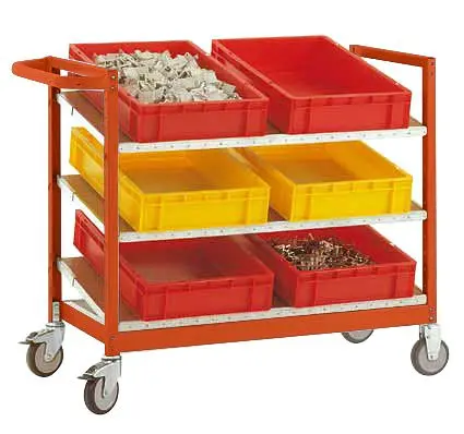 Manuflex Eurokastenwagen VARIMOBIL 250 kg mit Holzböden HxBxT = 950 x 1220 x 600 mm rotorange TV3373.2001