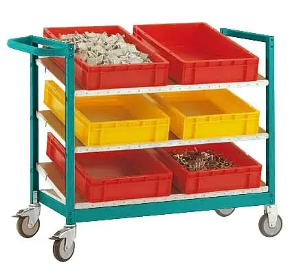 Manuflex Eurokastenwagen VARIMOBIL 250 kg mit Holzböden HxBxT = 950 x 1220 x 600 mm wasserblau TV3373.5021