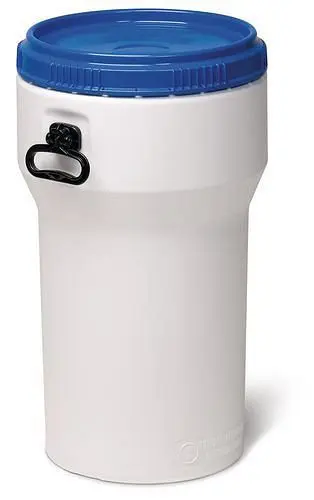DENIOS Weithalsfass aus PE 50 Liter mit Deckel weiß/blau nestbar UN-Zulassung 217400