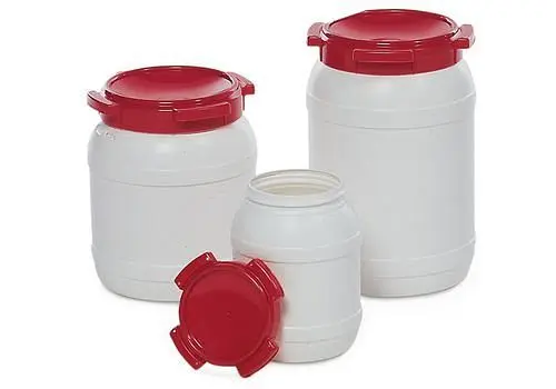 DENIOS Weithalsfass WH 68 aus Polyethylen (PE) 68 Liter Volumen weiß-rot 129128