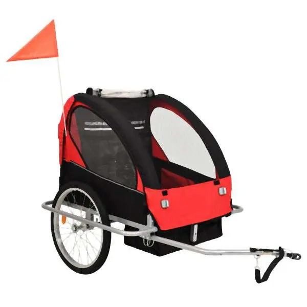 vidaXL 2--1 Fahrradanhänger und Kinderwagen Schwarz und Rot 91375
