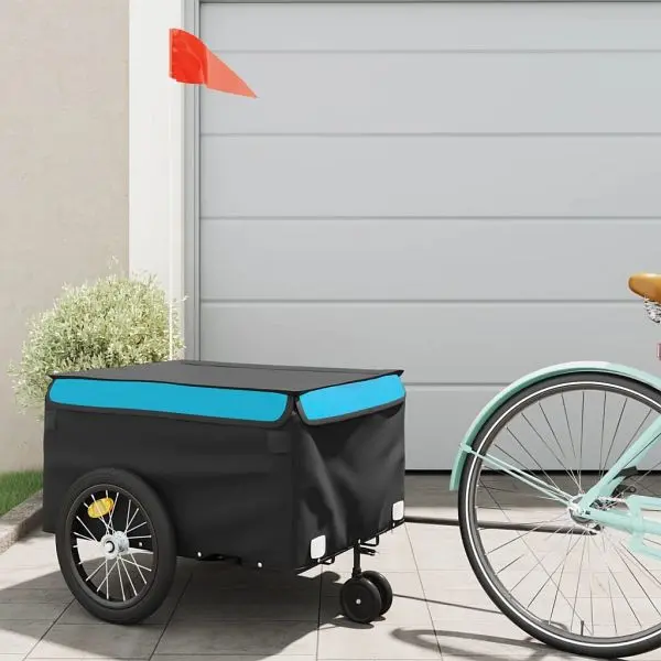 vidaXL Fahrradanhänger Schwarz und Blau 45 kg Eisen 94107