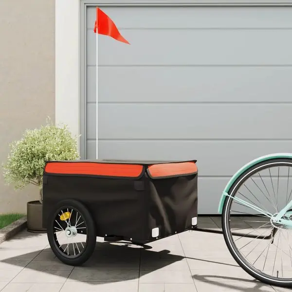 vidaXL Fahrradanhänger Schwarz und Orange 45 kg Eisen 94082