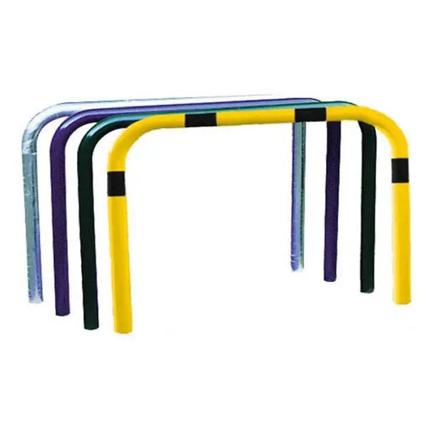 Stein HGS Anlehnbügel/Absperrbügel -Sylt- 1400mm/1500mm gelb beschichtet mit schwarzen Streifen Bügel: Ø 48 mm 18322b-gsw