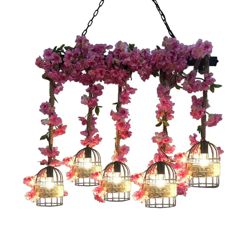 Metall Schwarz Island Pendelleuchte Cage 5 Glühbirnen Industrial Flower Hängelampe Kit für Restaurant