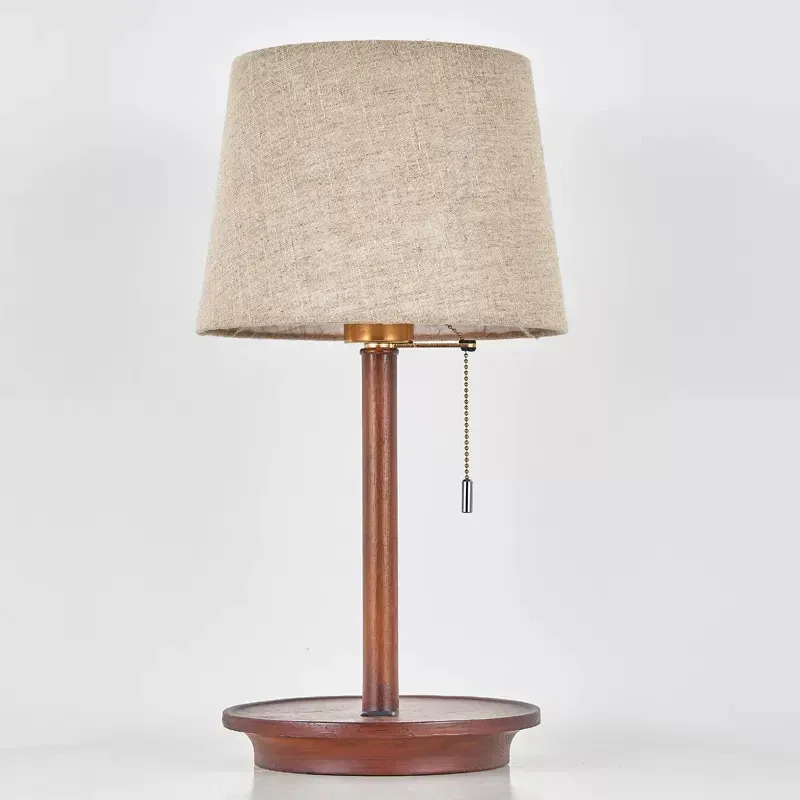 1-Licht-Eimer-Zugketten-Nachtlampe, ländliche Flachsstoff-Tischleuchte mit USB-Ladeanschluss | UV-beständig