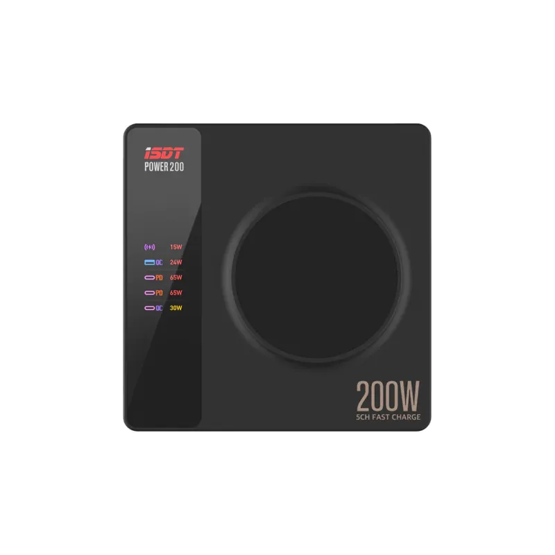 Ladekantenschutz ISDT Power 200 Ladegerät – 200 W intelligentes Ladegerät mit 4 USB- und 1 kabellosen Ladeanschlüssen...