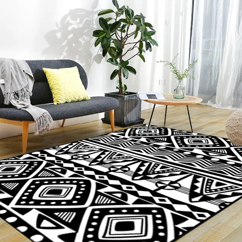 Schwarzer Teppich Southwestern Tribal Americana Diamond Geometrischer Bodenbelag, rutschfester, haustierfreundlicher Boden...