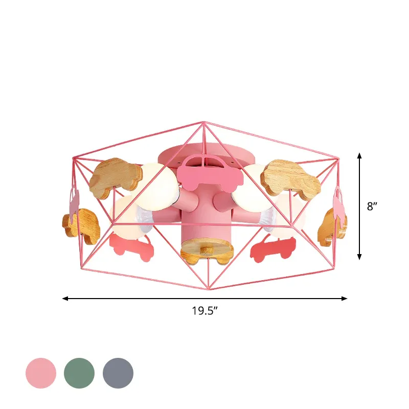 Semi-Mount-Beleuchtung mit fünfeckigem Rahmen, Macaron-Metall, 5 Glühbirnen, graues/grünes/rosafarbenes Finish, Deckenl...