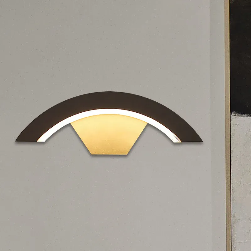 Zeitgenössische Arc-Wandleuchte mit integrierter LED-Schlafzimmerwandleuchte aus Acryl Schwarz, warmweiße Beleuchtung