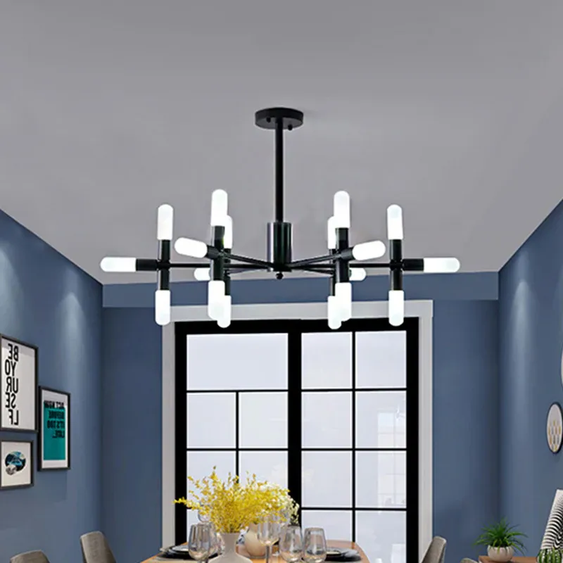 Röhrenförmiger Kronleuchter aus zeitgenössischem Metall mit 18/36 Lichtern, Schwarz/Gold-Hängelampen-Set mit Starburst...