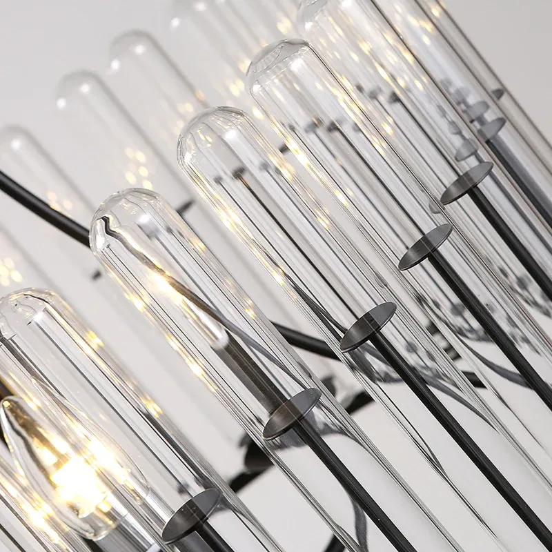 Schwarzer Zylinder-Hängelampensatz, traditioneller geriffelter Kristall, 3 Lichter, Esszimmer-Kronleuchter