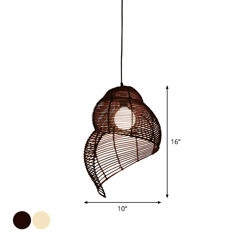 Spiralförmiger, muschelförmiger Küsten-Hängelampensatz aus Rattan mit einer Glühbirne, Kaffee/Beige, 10"/12"/14" weit