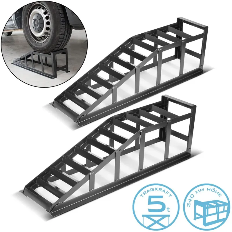 STAHLWERK Auffahrrampe GT-14 ST 2er Set mit 2 Tonnen Tragkraft Auffahrbock | Auto-Rampe | Pkw-Rampe | Kfz-Bock