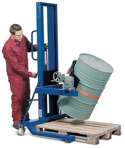 DENIOS Fasslifter Servo FW 16-F aus Stahl breites Fahrwerk für 60- bis 220-Liter-Fässer 115293