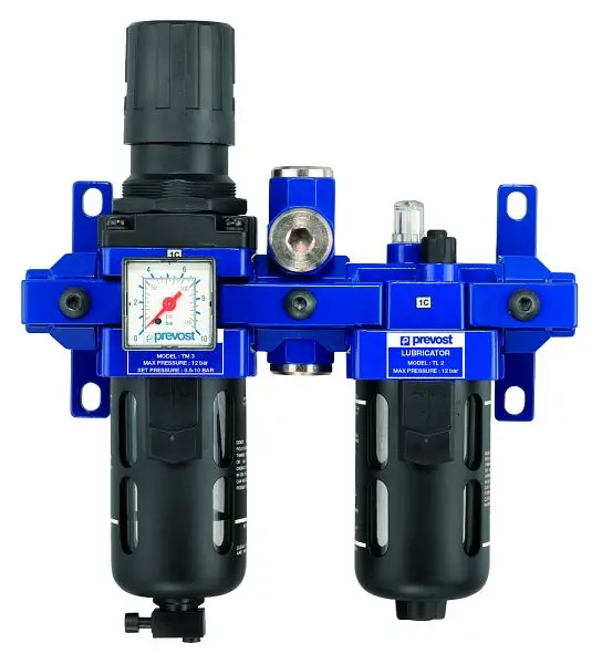 Prevost ALTO 3 Doppelblock - Filter-Manometer Regler und Öler mit Befestigung und Zwischenstück IG BSPP=G 1/2 Durchfluß...