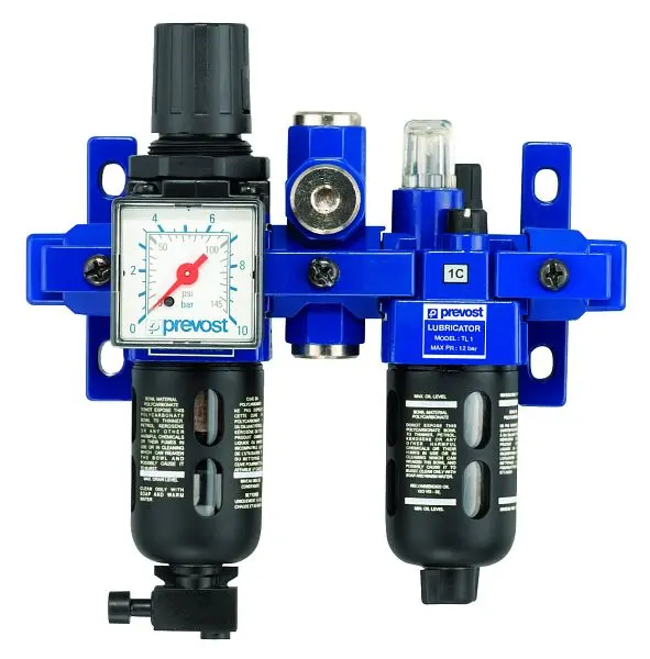 Prevost ALTO 1- Doppelblock- Filterregler mit Manometer Öler Wandbefestigungsset und Zwischenstück für ungeölte Luft I...