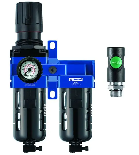Prevost ALTO 3- Mikro-Filterregler mit Manometer Schutzskupplung + Wandbefestigungsset IG BSPP=G 1/2 Ausgestattet mit 1 Ku...