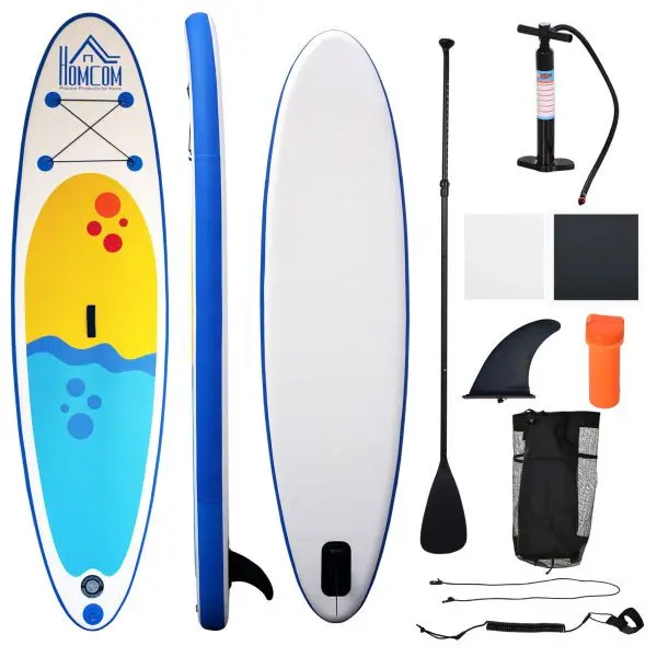 HOMCOM Aufblasbares Surfbrett Surfboard Stand Up Board mit Paddel Rutschfest Inkl. Ausrüstung Weiß 305 x 76 x 10 cm A33-008