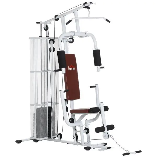 HOMCOM Gym Kraftstation Fitnessstation Multigym inkl. Masseen Metall Weiß A91-134