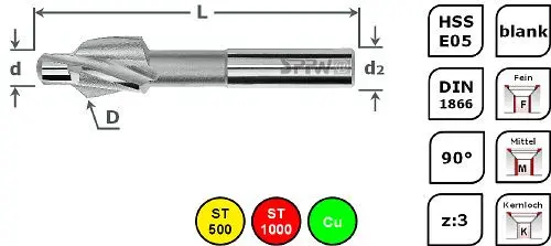 SPPW Zapfensenker HSS-E05 90° DIN1866 Ø60x25 M30 K 155800030K