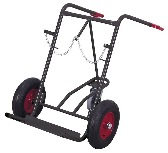 VARIOfit Stahlflaschenkarre für 2 Flaschen 40 - 50 Ltr. inkl. 1x Stütz-Lenkrolle RAL 7016 anthrazitgrau Radsatz: Luftber...
