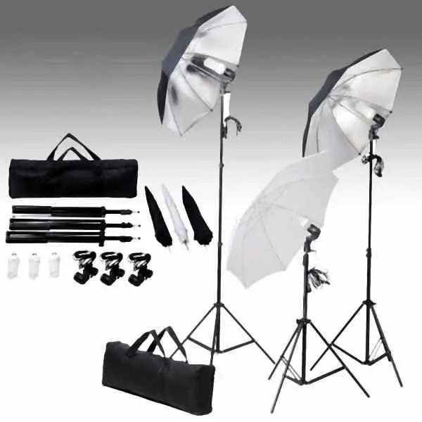 vidaXL Fotostudio-Beleuchtung Set 24 Watt mit Stativen &amp; Schirmen 190041