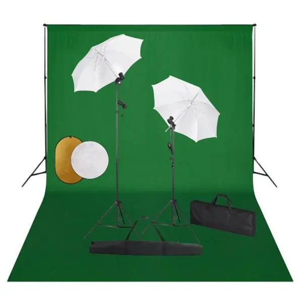 vidaXL Fotostudio-Set mit Lampen Schirmen Hintergrund &amp; Reflektor 3067073