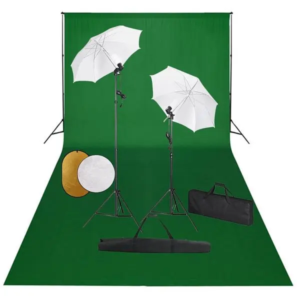 vidaXL Fotostudio-Set mit Leuchten Schirmen Hintergrund Reflektor 3067076