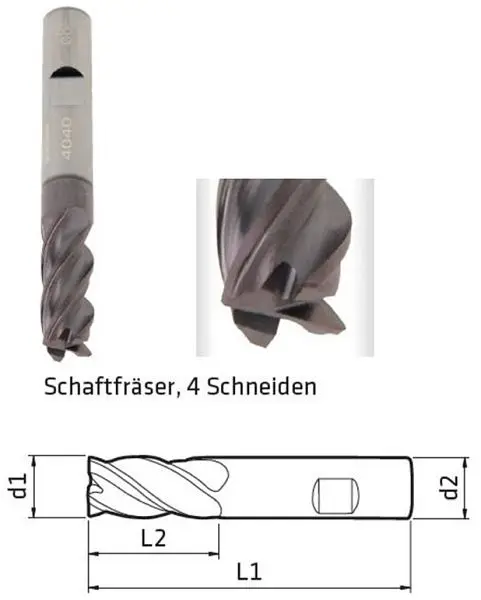 ELMAG Schaftfräser Ø: 6mm 4-Schneiden Titanalukleinformatumnitrid für Werkstoffe bis 1200 N/mm² Zugfestigkeit 17262
