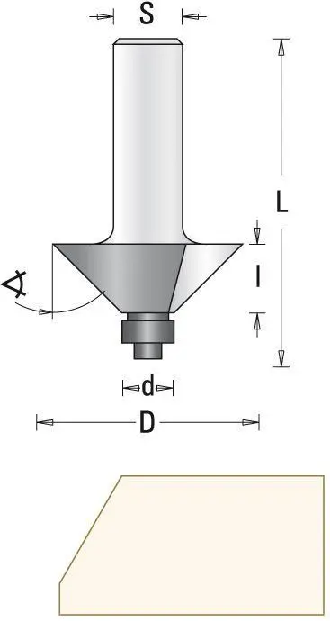 GUHDO HW-Fasefräser Z2 S8 D318 45° l127 L545 mit Anlauflagerd 95 7714.318.80