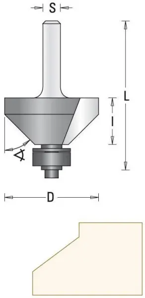 GUHDO HW-Fasefräser Z2 S8 D35 45° l18 mit Anlauflager d127 7725.350Z80