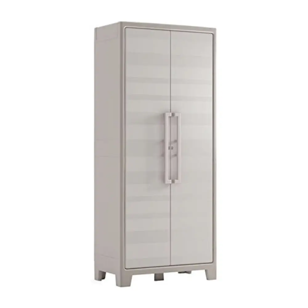 Mehrzweck-Außenschrank mit zwei Türen und verstellbaren Regalböden Sandfarben cm 80x44x182h