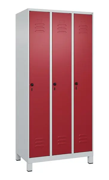 C+P Umkleidespind Classic PLUS Füße 3 Abteile 1950x900x500mm 7035/3003 Schutzs-Drehriegel 080010-30 S10001