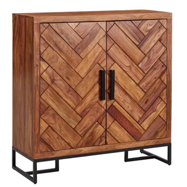 Wohnling Schuhschrank Sheesham Massivholz 100x105x40 cm Schuhregal Geschlossen Gestaltung Schuhkommode Flurschrank mit Abl...