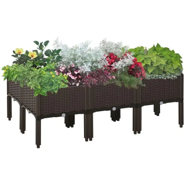 Outsunny Hochbeet 6-teiliger Pflanzkasten mit Abflusslöchern Rattan-Look DIY 845-439V02