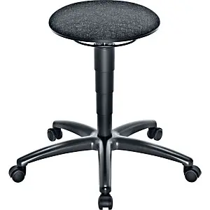 Arbeitshocker mit Gasfeder-Höhenverstellung, Sitz mit Stoffbezug, mit Rollen. für Holzarbeiten