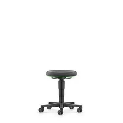 bimos - Allround Hocker, Supertec-Polster mit 400 mm Durchmesser, grüner Farbring, Kunststoff-Fußkreuz mit Rollen, Sitzh...