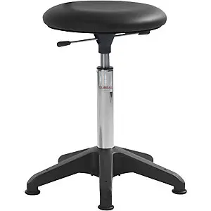 Robuste Arbeits- Arbeitshocker, höhenverstellbar, mit Bodengleitern, schwarz, Höhe 430 - 560 mm.