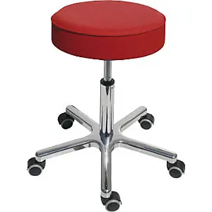 Schnittschutz- Arbeitshocker mit Gasfeder-Höhenverstellung, Sitz aus Kunstleder, Ø 360 mm, feuerrot.