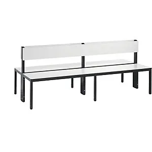 Garderobenbank BASIEREND PLUS, doppelseitig, HPL, Lehne, Länge 1960 mm, weiß.