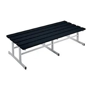 Garderobenbank, doppelseitig, PVC-Leisten, schwarz, Länge 1500 mm. aus Acacia-Holz