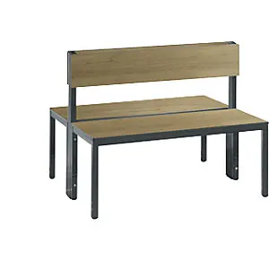 Garderobenbank EINFACH PLUS, doppelseitig, HPL, Lehne, Länge 1000 mm, Dekor Eiche.