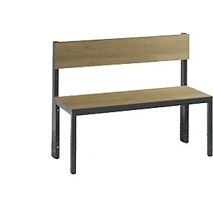 Garderobenbank STANDARD PLUS, einseitig, HPL, Lehne, Länge 1000 mm, Dekor Eiche, Schuhrost.