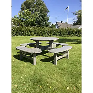 Gruppensitzbank, rund, Tisch-Ø 1100 mm, grau. mit Armlehnen