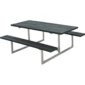 Hängesessel- Gruppensitzbank für 6 Personen, LxT 1770 x 1550 mm, Recycling-Kunststoff-Planken, schwarz.