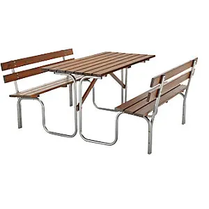 Loungesessel- Gruppensitzbank, Tisch und 2 Sitzbänke, braun, Gesamt-LxT 1500 x 1850 mm.